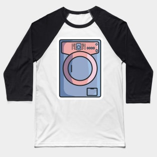 Electric Washing Machine Sticker vector illustration. Technology object icon concept. Modern laundromat, appliance for household chores. Front view of washing machine sticker design with shadow. Baseball T-Shirt